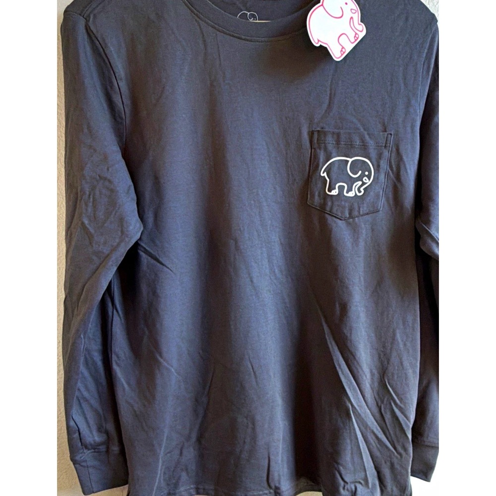 Ivory Ella Women's Long Sleeve Pocket Elephant Graphic Tee Gray Crew Neck Size S